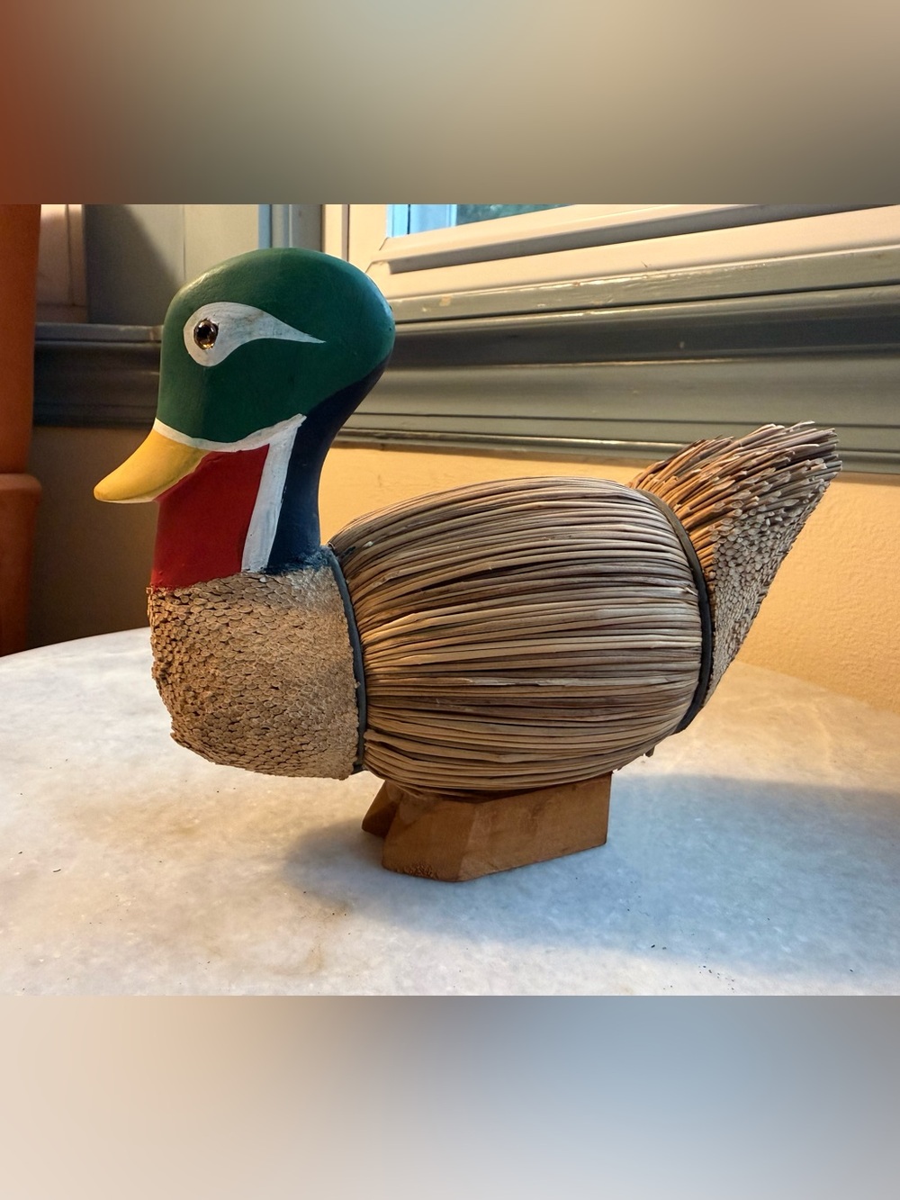 Handcrafted Wood Straw Decorative Mallard Duck Figurine